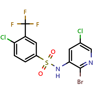 Chemical structure of N-(2-bromo-5-chloropyridin-3-yl)-4-chloro-3-(trifluoromethyl)benzenesulfonamide , CAS 899422-52-7, AChemBlock U135328
