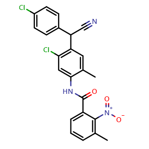 Chemical structure of N-[5-Chloro-4-[(4-chlorophenyl)(cyano)methyl]-2-methylphenyl]-3-methyl-2-nitrobenzamide , CAS 895856-66-3, AChemBlock U135357