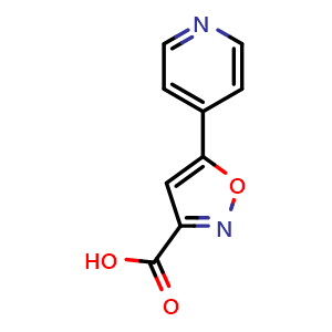 Chemical structure of 5-(4-pyridyl)isoxazole-3-carboxylic acid , CAS 893638-41-0, AChemBlock U135364