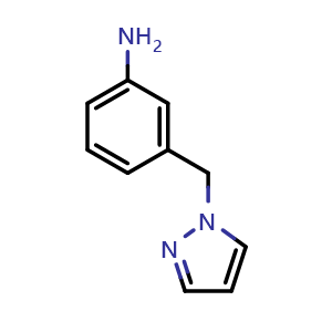 Chemical structure of 3-[(1-Pyrazolyl)methyl]aniline , CAS 892502-09-9, AChemBlock U135374