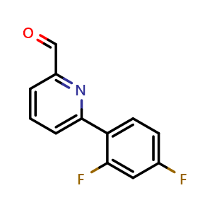 Chemical structure of 6-(2,4-Difluorophenyl)pyridine-2-carbaldehyde , CAS 887979-81-9, AChemBlock U135394