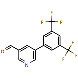 Chemical structure of 5-[3,5-Bis(trifluoromethyl)phenyl]-3-pyridinecarbaldehyde , CAS 887973-75-3, AChemBlock U135405