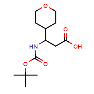Chemical structure of 3-(boc-amino)-3-(4-tetrahydropyranyl)propanoic acid , CAS 887588-90-1, AChemBlock U135407