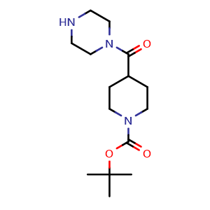 Chemical structure of 1-Boc-4-(piperazine-1-carbonyl)piperidine , CAS 887587-18-0, AChemBlock U135409