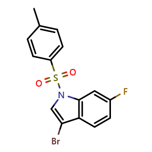 Chemical structure of 3-Bromo-6-fluoro-1-(p-toluenesulfonyl)indole , CAS 887338-51-4, AChemBlock U135414