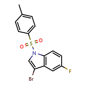 Chemical structure of 3-Bromo-5-fluoro-1-(p-toluenesulfonyl)indole , CAS 887338-48-9, AChemBlock U135415