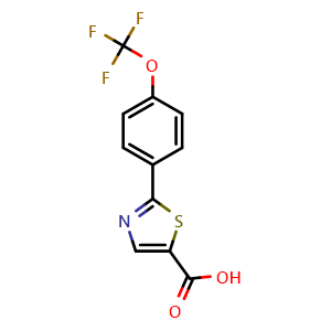Chemical structure of 2-[4-(Trifluoromethoxy)phenyl]thiazole-5-carboxylic acid , CAS 886370-20-3, AChemBlock U135431