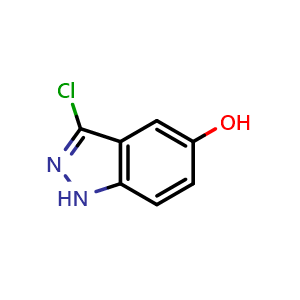 Chemical structure of 3-Chloro-5-hydroxy-1H-indazole , CAS 885519-34-6, AChemBlock U135441