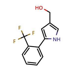 Chemical structure of 5-[2-(Trifluoromethyl)phenyl]-1H-pyrrole-3-methanol , CAS 881674-62-0, AChemBlock U135458
