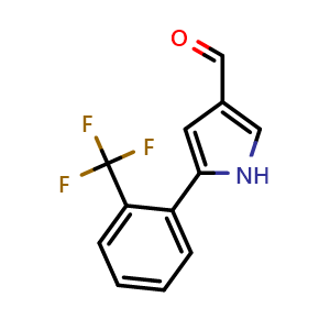 Chemical structure of 5-[2-(Trifluoromethyl)phenyl]-1H-pyrrole-3-carbaldehyde , CAS 881674-60-8, AChemBlock U135459