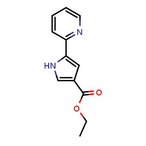 Chemical structure of Ethyl 5-(2-Pyridyl)-1H-pyrrole-3-carboxylate , CAS 881674-09-5, AChemBlock U135461