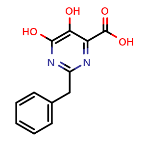 Chemical structure of 2-Benzyl-5,6-dihydroxy-pyrimidine-4-carboxylic acid , CAS 878649-59-3, AChemBlock U135483