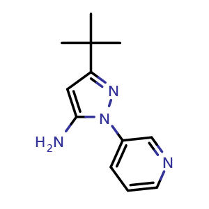 Chemical structure of 3-(tert-Butyl)-1-(3-pyridyl)pyrazole-5-amine , CAS 876299-97-7, AChemBlock U135492