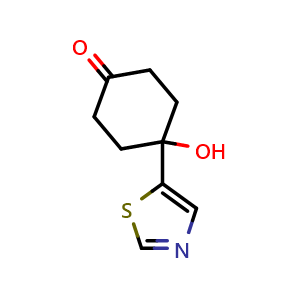 Chemical structure of 4-Hydroxy-4-(thiazol-5-yl)cyclohexanone , CAS 870483-69-5, AChemBlock U135525