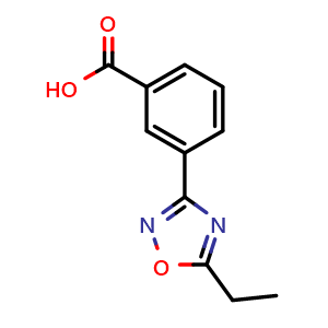 Chemical structure of 3-(5-Ethyl-1,2,4-oxadiazol-3-yl)benzoic acid , CAS 859155-81-0, AChemBlock U135579