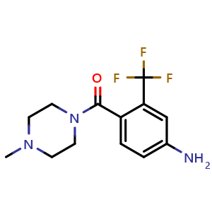 Chemical structure of [4-Amino-2-(trifluoromethyl)phenyl](4-methyl-1-piperazinyl)methanone , CAS 853297-04-8, AChemBlock U135612