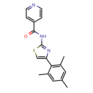 Chemical structure of N-[4-(2,4,6-Trimethylphenyl)-2-thiazolyl]-4-pyridinecarboxamide , CAS 849513-58-2, AChemBlock U135634