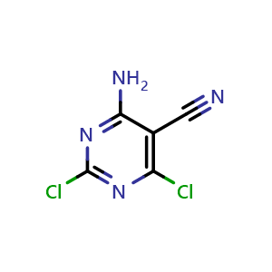 Chemical structure of 4-Amino-2,6-dichloropyrimidine-5-carbonitrile , CAS 845727-69-7, AChemBlock U135653
