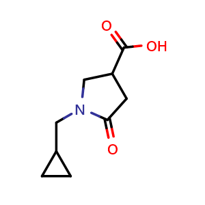 Chemical structure of 1-(Cyclopropylmethyl)-5-oxopyrrolidine-3-carboxylic acid , CAS 845546-16-9, AChemBlock U135656