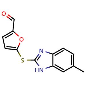 Chemical structure of 5-[(6-Methyl-2-benzimidazolyl)thio]furan-2-carbaldehyde , CAS 842957-71-5, AChemBlock U135664
