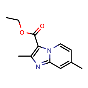 Chemical structure of ethyl 2,7-dimethylimidazo[1,2-a]pyridine-3-carboxylate , CAS 81448-48-8, AChemBlock U135720