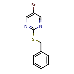 Chemical structure of 5-Bromo-2-(phenylmethylthio)pyrimidine , CAS 79686-18-3, AChemBlock U135759