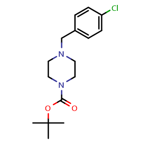 Chemical structure of tert-Butyl 4-(4-chlorobenzyl)piperazine-1-carboxylate , CAS 77290-30-3, AChemBlock U135807