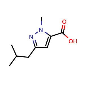 Chemical structure of 5-isobutyl-2-methyl-pyrazole-3-carboxylic acid , CAS 769132-77-6, AChemBlock U135820