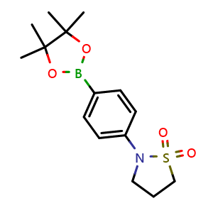 Chemical structure of 2-[4-(4,4,5,5-tetramethyl-1,3,2-dioxaborolan-2-yl)phenyl]-1,2-thiazolidine 1,1-dioxide , CAS 756520-72-6, AChemBlock U135866
