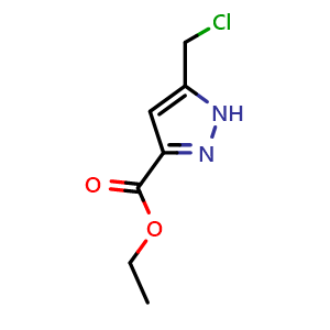 Chemical structure of ethyl 5-(chloromethyl)-1H-pyrazole-3-carboxylate , CAS 73515-41-0, AChemBlock U135938