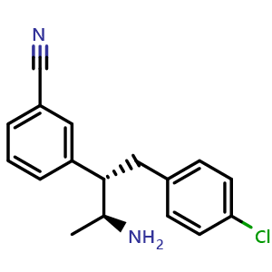 Chemical structure of 3-[(2S,3S)-3-Amino-1-(4-chlorophenyl)-2-butyl]benzonitrile , CAS 732982-66-0, AChemBlock U135941