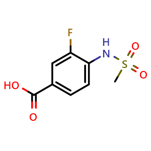 Chemical structure of 3-Fluoro-4-(methylsulfonamido)benzoic acid , CAS 716361-59-0, AChemBlock U135986