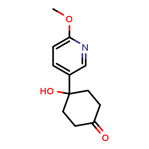 Chemical structure of 4-Hydroxy-4-(6-methoxy-3-pyridyl)cyclohexanone , CAS 708273-57-8, AChemBlock U136010