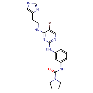 Chemical structure of N-[3-[[4-[[2-(4-Imidazolyl)ethyl]amino]-5-bromo-2-pyrimidinyl]amino]phenyl]pyrrolidine-1-carboxamide , CAS 702674-56-4, AChemBlock U136021