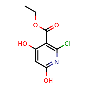 Chemical structure of Ethyl 2-Chloro-4,6-dihydroxynicotinate , CAS 70180-38-0, AChemBlock U136024