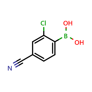 Chemical structure of 2-Chloro-4-cyanophenylboronic acid , CAS 677743-50-9, AChemBlock U136087