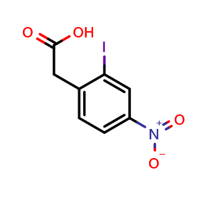 Chemical structure of 2-(2-Iodo-4-nitrophenyl)acetic acid , CAS 66949-41-5, AChemBlock U136114