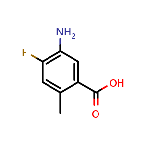 Chemical structure of 5-Amino-4-fluoro-2-methylbenzoicacid , CAS 658085-42-8, AChemBlock U136169