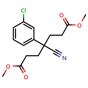 Chemical structure of Dimethyl 4-(3-Chlorophenyl)-4-cyanoheptanedioate , CAS 65619-21-8, AChemBlock U136173
