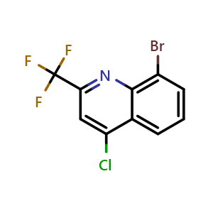 Chemical structure of 8-Bromo-4-chloro-2-(trifluoromethyl)quinoline , CAS 655235-61-3, AChemBlock U136174