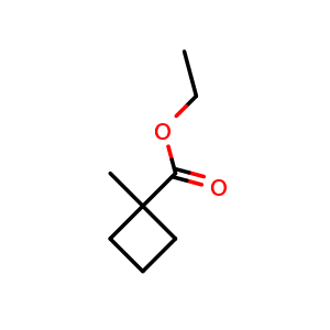 Chemical structure of Ethyl 1-Methylcyclobutanecarboxylate , CAS 65338-28-5, AChemBlock U136178