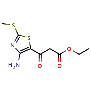 Chemical structure of Ethyl 3-[4-Amino-2-(methylthio)-5-thiazolyl]-3-oxopropanoate , CAS 65095-75-2, AChemBlock U136183
