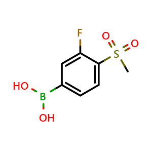 Chemical structure of 3-Fluoro-4-(methylsulfonyl)phenylboronic acid , CAS 648904-83-0, AChemBlock U136190