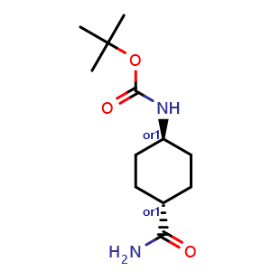 Chemical structure of trans-4-(Boc-amino)cyclohexanecarboxamide , CAS 643067-91-8, AChemBlock U136202