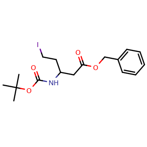 Chemical structure of Benzyl N-Boc-3-amino-5-iodopentanoate , CAS 643044-91-1, AChemBlock U136203