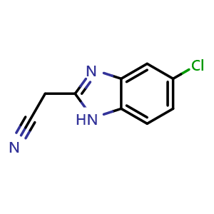 Chemical structure of 2-(Cyanomethyl)-5-chlorobenzimidazole , CAS 63928-16-5, AChemBlock U136213