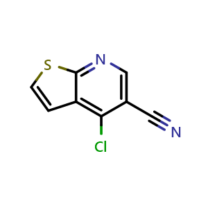 Chemical structure of 4-Chlorothieno[2,3-b]pyridine-5-carbonitrile , CAS 63873-61-0, AChemBlock U136223