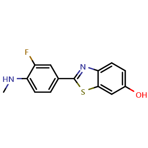Chemical structure of 2-[3-Fluoro-4-(methylamino)phenyl]-6-hydroxybenzothiazole , CAS 637003-10-2, AChemBlock U136234