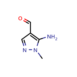 Chemical structure of 5-Amino-1-methyl-1H-pyrazole-4-carbaldehyde , CAS 62564-90-3, AChemBlock U136276