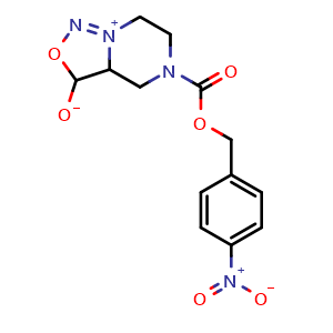Chemical structure of 5-(((4-nitrobenzyl)oxy)carbonyl)-3,3a,4,5,6,7-hexahydro-[1,2,3]oxadiazolo[3,4-a]pyrazin-8-ium-3-olate , CAS 623565-12-8, AChemBlock U136291